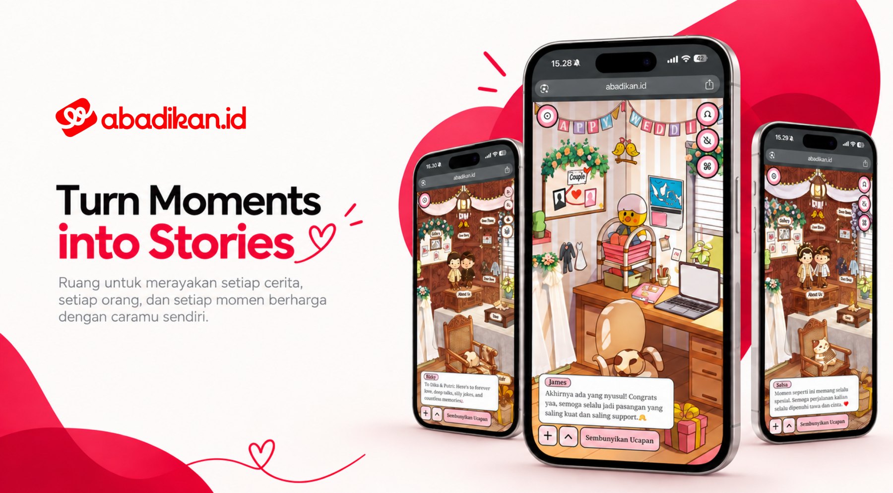 Abadikan.id digital invitation on three phones