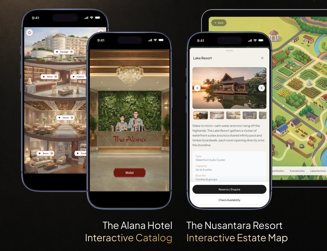 Interactive hotel catalog and resort estate map on phones