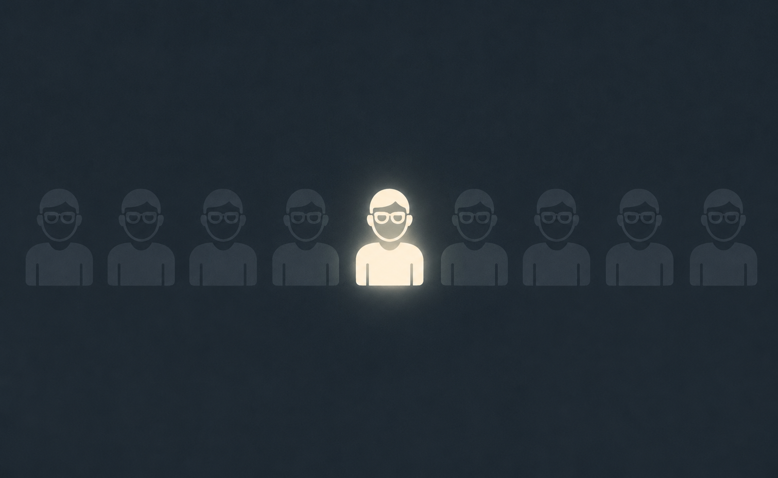 One lit person standing out among a row of grey silhouettes — a team of one